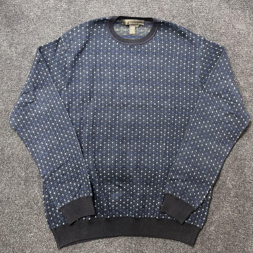 Tricots St Raphael Sweater Mens Large Blue Geometric Knit Crewneck Pullover